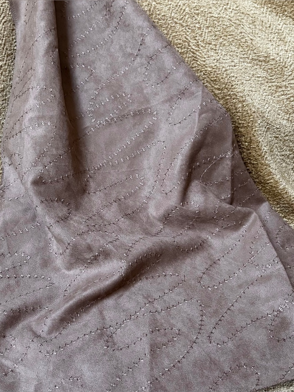 Vintage Kravet Faux embroidered Suede Fabric chocolate taupe